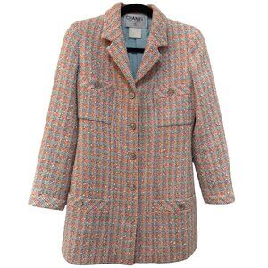 CHANEL Vintage Red Blue Tweed Jacket 96P Spring 1996 FR36 S 2 4 GOOD RARE